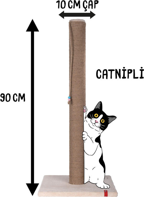 90 cm Catnipli Kalın Borulu Dev Tırmalama Tahtası Krem