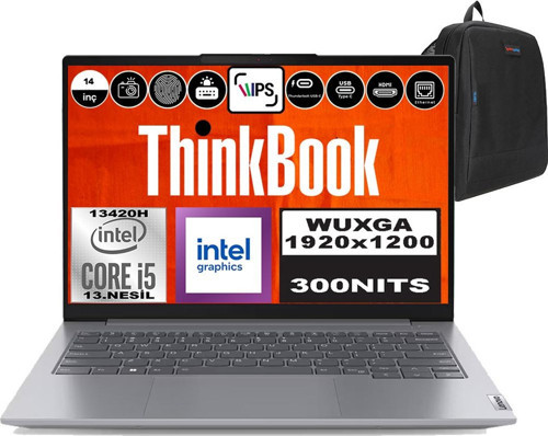 Thinkbook 14 G6 Irl Intel Core I5 13420H 64GB Ddr5 512GB SSD 14" Wuxga 300NITS IPS Freedos Taşınabilir Bilgisayar 21KG00UCTRF21 + Zetta Çanta