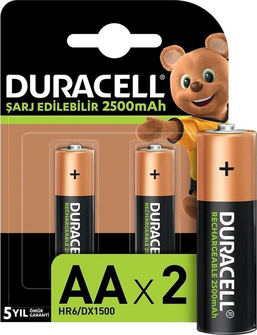Şarj Edilebilir AA Piller, 2 Adet 2500 mAh Pil - Şarj edilebilir kalem pil.