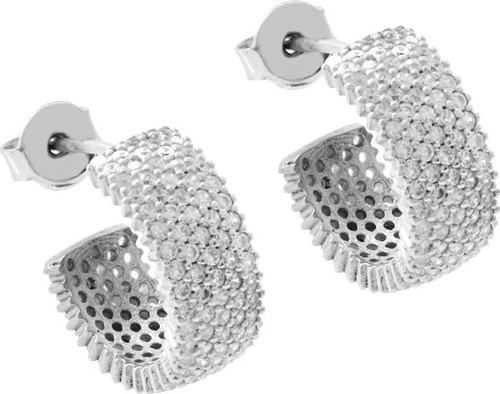 Beyaz Zirkon Taşlı Yarım Tur Tasarım Silver Renk 925 Ayar Gümüş Kadın Küpe
