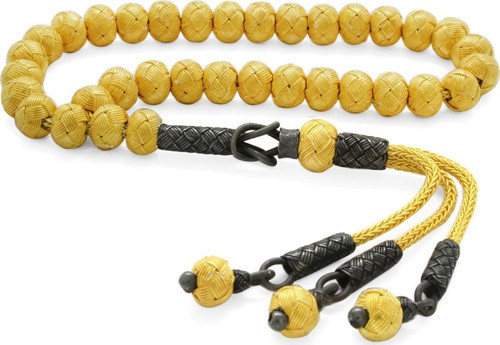 El İşçiliği Küre Kesim Gold-Black Mini Boy 1000 Ayar Gümüş Kazaz Tesbih