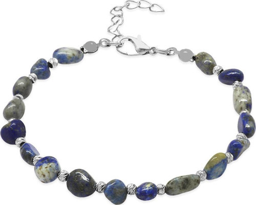 Silver Renk Metal Zincirli Dorika Top Süslemeli Amorf Lapis Doğaltaş Erkek Bileklik