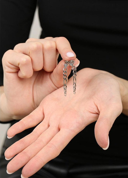 Zincir Tasarım Sallantılı Model Silver Renk 925 Ayar Gümüş Kadın Küpe