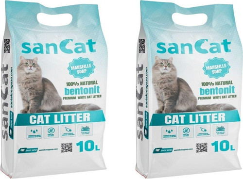 Sancat Marsilya Sabunu Kokulu Premium Beyaz Kedi Kumu 10 Lt X 2 Adet