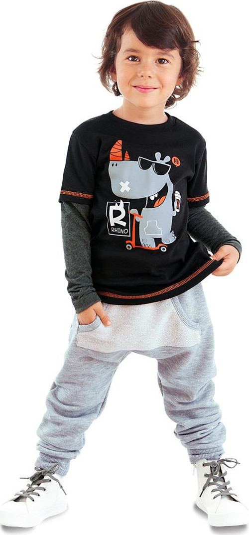Rhino Erkek Çocuk Siyah T-shirt Eşofman Altı Takım
