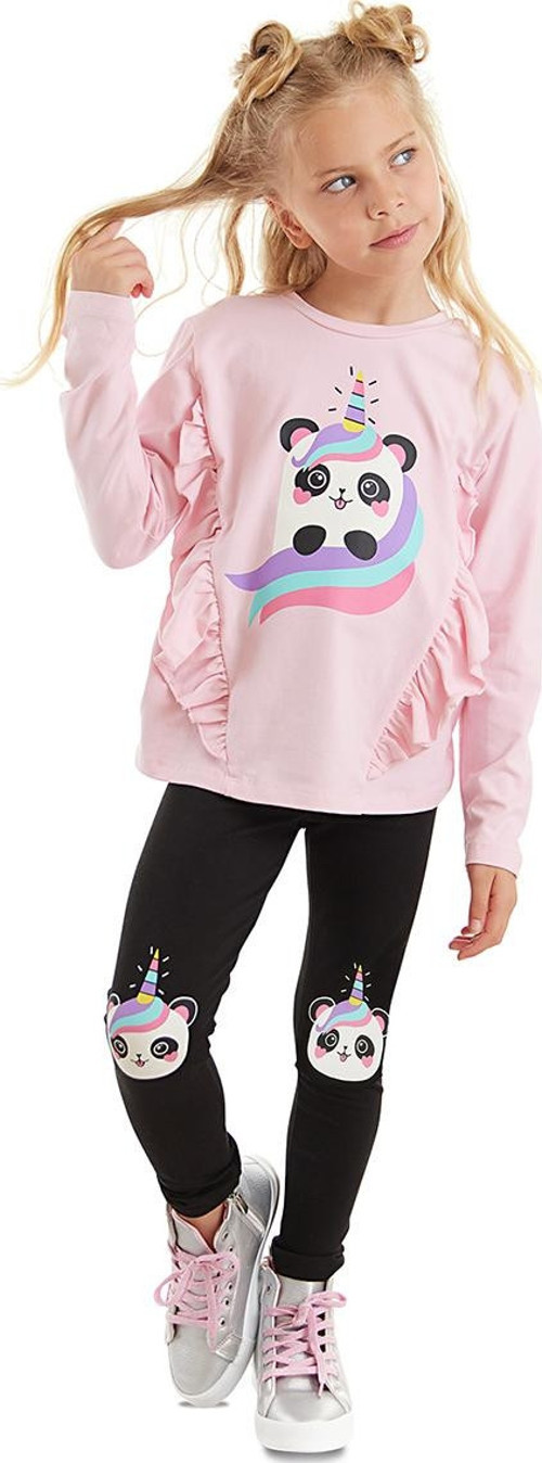 Panda Unicorn Kız Çocuk Fırfırlı T-shirt Tayt Takım