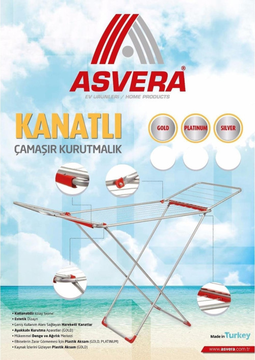 - Platinum Full-Hard Borulu Çamaşır Kurutmalık - Kanatlı Çamaşır Kurutma Askısı