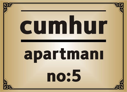 Apartman İsim Tabelası Aliminyum Aynalı Gold Metal Levha