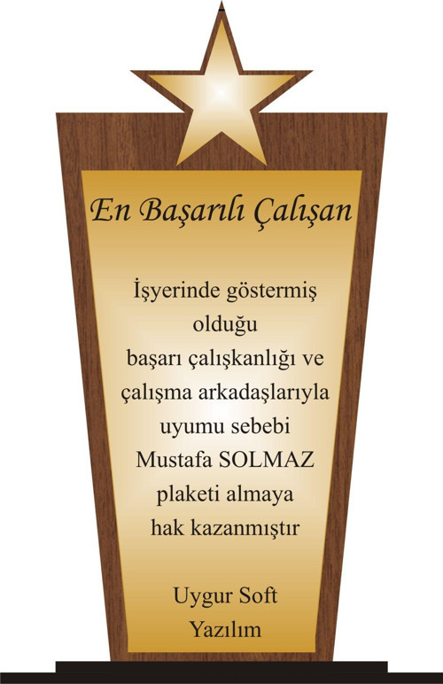En Başarılı Çalışan Plaketi Ahşap Mdf Gold Levhaya Baskılı ,Kişiye Özel İsim Baskısı Yapılabilir