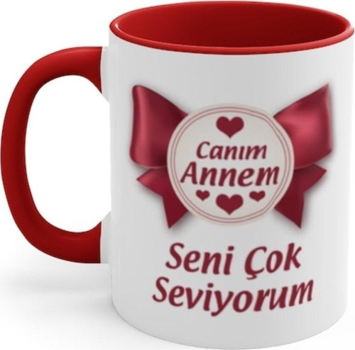 Kişiye Özel İsim Baskılı İçi Sapı Kırmızı Kupa Bardak
