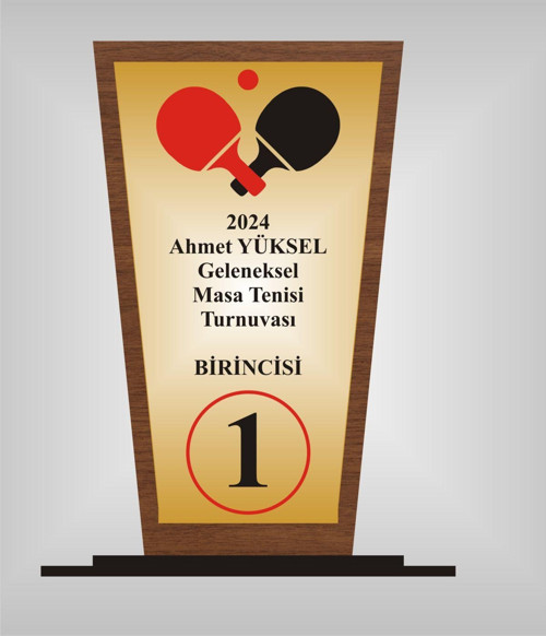 Masa Tenisi Turnuvası Plaketi , Ahşap Mdf Gold Levhaya Baskılı ,Kişiye Özel İsim Baskıiı