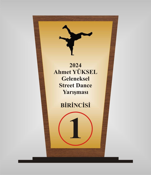Street Dans Yarışması Plaketi , Ahşap Mdf Gold Levhaya Baskılı ,Kişiye Özel İsim Baskı