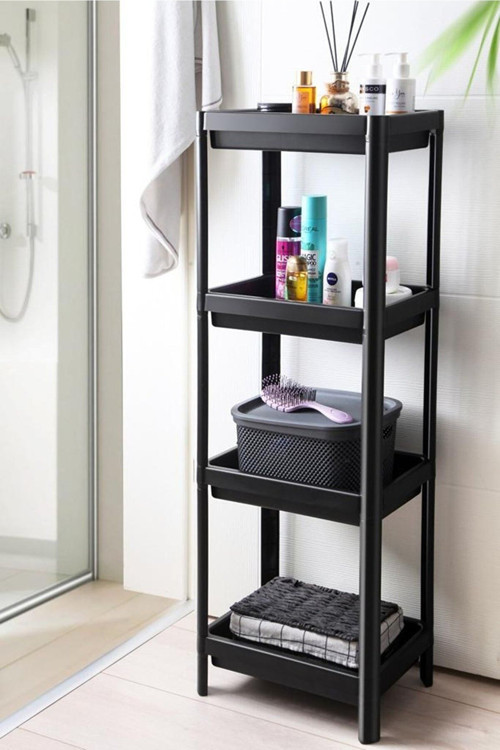 Vesken 4 Katlı Banyo Raf Ünitesi Siyah Banyo Düzenleyici Şampuanlık Dolap