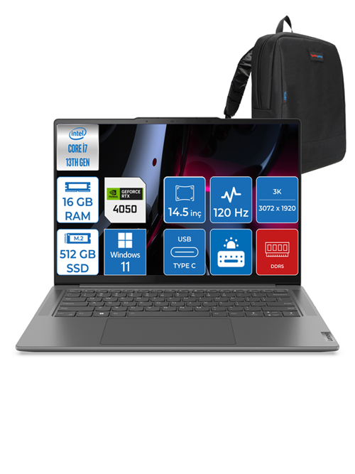 Yoga Pro 7 14IRH8 CoreI7-13700H 16GB LpDDR5 512GB SSD 6GB RTX4050 14.5" IPS 3k ® Windows11Pro 882Y7004LTXWP01