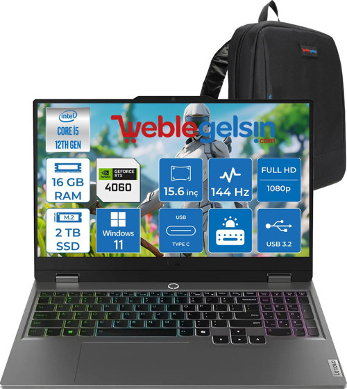 loq 15IAX9 I5 12450HX 16GB 2TB SSD RTX4060 8GB (105W) 15.6″ FHD Windows11Home 15.6" IPS FHD 144HZ 883GS007XTRWH05