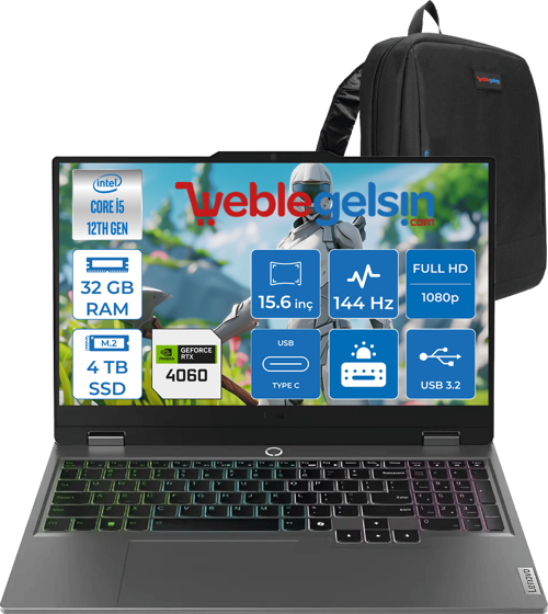 loq 15IAX9 I5 12450HX 32GB DDR5 4TB SSD RTX4060 8GB (105W) 15.6″ FHD Freedos 15.6" IPS FHD 144HZ 883GS007XTRF10