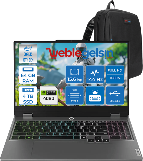 loq 15IAX9 I5 12450HX 64GB DDR5 4TB SSD RTX4060 8GB (105W) 15.6″ FHD Freedos 15.6" IPS FHD 144HZ 883GS007XTRF14