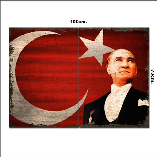 Ahşap Tablo Bayrak Şıklıktaki Atatürk Desenli 70*100Cm