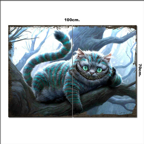 Ahşap Tablo Alice Harikalar Diyarında Kedi Baskılı 70*100Cm