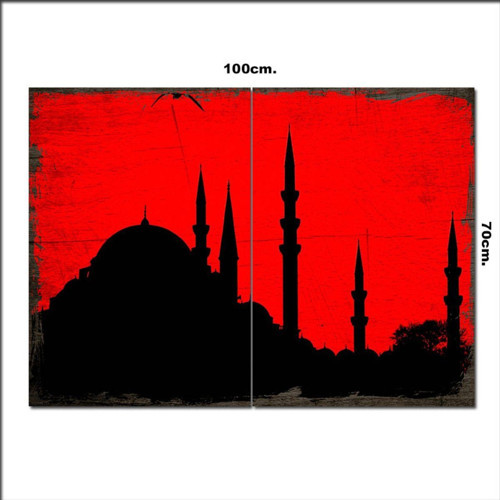 Ahşap Tablo Kırmızı Süleymaniye Camii Desenli 70*100Cm