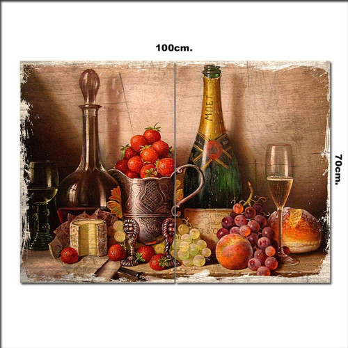 Ahşap Tablo Meyve Ve Şarap Masası Desenli 70*100Cm