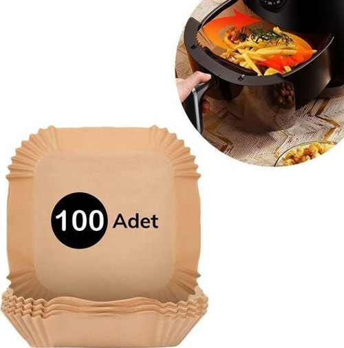 100 Adet Air Fryer Pişirme Kağıdı Tek Kullanımlık Gıda Yağlı Kağıdı Kare Tabak Model (3877)