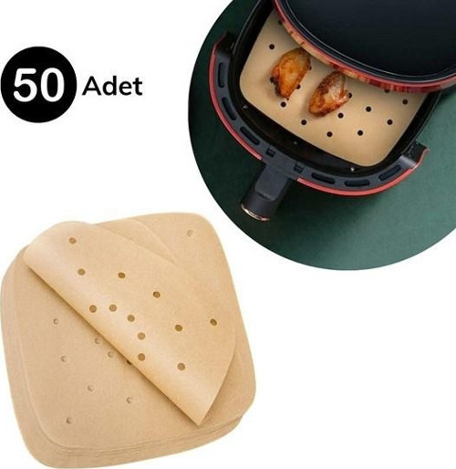50 Adet Air Fryer Pişirme Kağıdı Tek Kullanımlık Hava Fritöz Yapışmaz Yağlı Kağıt Delikli Model (3877)