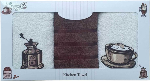 3 lü Kahve Desen Baskılı Mutfak Havlusu 30 X 50 Cm M-1