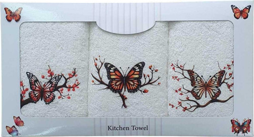 3 lü Kelebek Desen Baskılı Mutfak Havlusu 30 X 50 Cm K-3