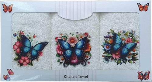 3 lü Kelebek Desen Baskılı Mutfak Havlusu 30 X 50 Cm K-6