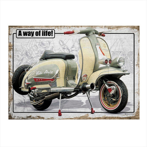 Vespa Motosiklet Tasarım Ahşap Tablo 50Cm X 70Cm