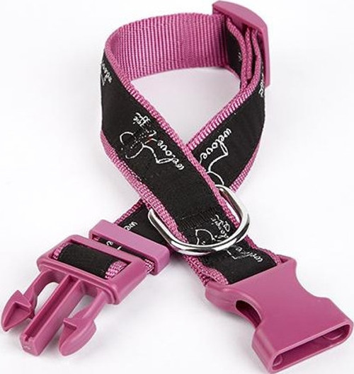 Köpek Desenli Dokuma Köpek Boyun Tasması 3 cm x 36-60 cm Mor