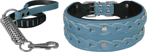 Elegance Deri İşlemeli Lüks Köpek Tasma Seti XL 7 cm*60-68 cm Turkuaz