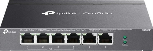 Tp-lınk Omada Ds106p 4 Port 10/100+2 Port 10/100 Uplınk 67w 250 Metre Poe Mesafe Metal Kasa Swıtch