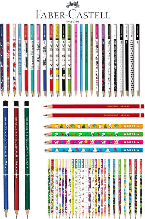 Kaliteli Karışık 10'lu Kurşun Kalem Faber Castell+adel+bic+fatih