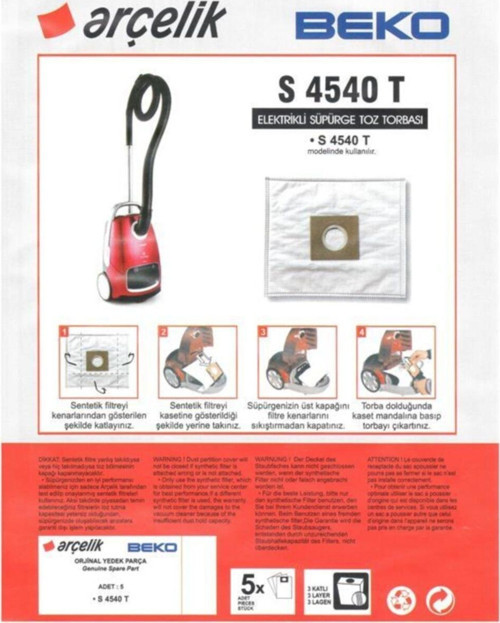 S 4540 T Süpürge Modeli 5 Adet Toz Torbası S 4540 T