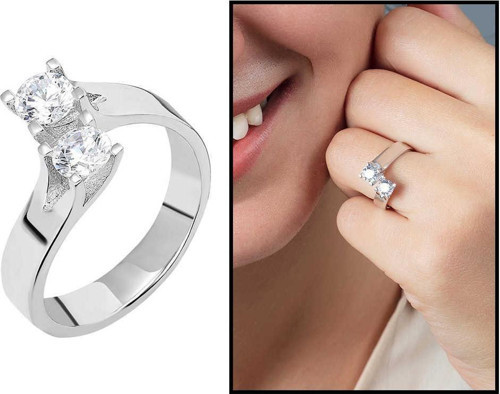 Starlight Diamond Pırlanta Montür Asimetrik 925 Ayar Gümüş Bayan Çifttaş Yüzük