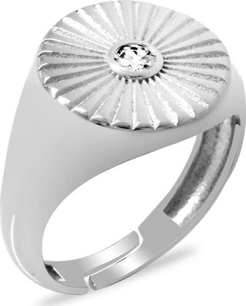 Zirkon Taşlı Papatya Tasarım Silver Renk Free Size 925 Ayar Gümüş Kadın Tektaş Yüzük