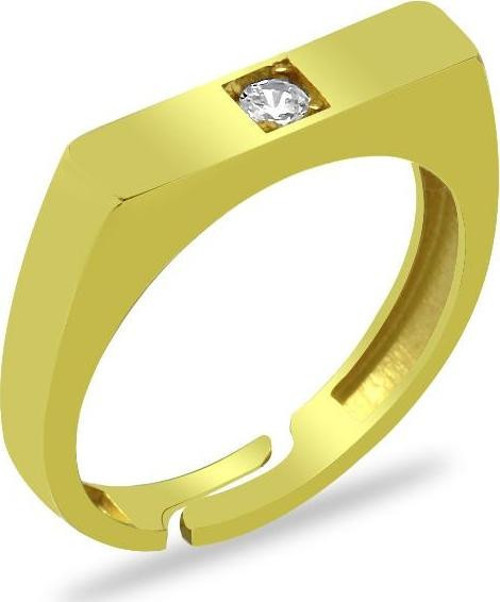 Beyaz Zirkon Taşlı Modern Tasarım Gold Renk Free Size 925 Ayar Gümüş Kadın Tektaş Yüzük