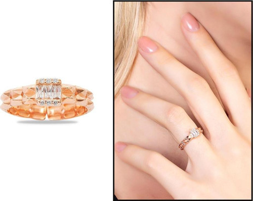 Beyaz Zirkon Taşlı Çark Tasarım Rose Renk Free Size 925 Ayar Gümüş Kadın Yüzük
