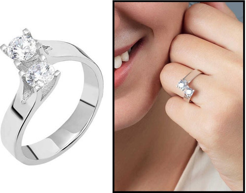 Starlight Diamond Pırlanta Montür Asimetrik 925 Ayar Gümüş Bayan Çifttaş Yüzük