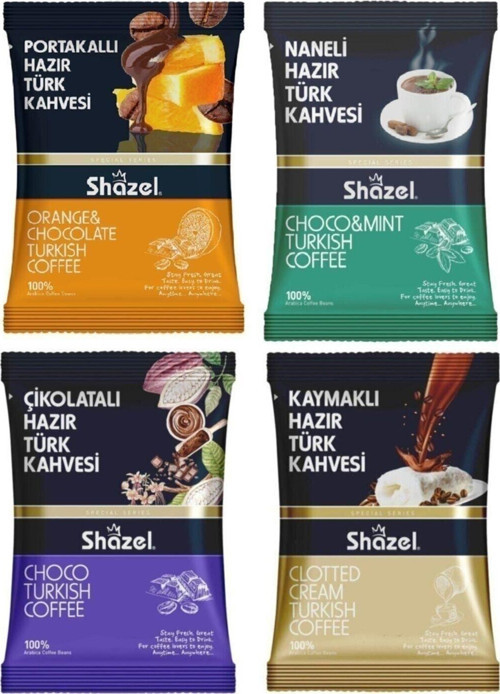 Hazır Türk Kahvesi Seti 4'Lü 100G 4 Adet Kaymaklı, Portakallı, Naneli,Çikolatalı