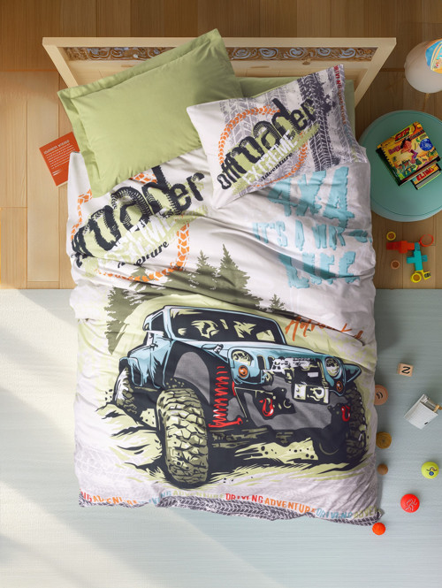 Junior Tek Kişilik Lastikli Çarşaflı Nevresim Takımı Adventure Yeşil