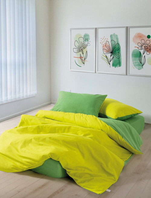 Popping Colors Tek Kişilik Lastikli Çarşaflı Nevresim Takımı Sage Sarı-Yeşil