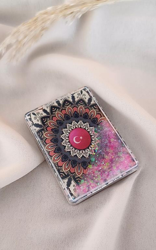 Ayna Makyaj Aynası Çanta Türk Bayrağı Sulu Model Cep El Seyehat Taşınabilir Ayna Pullu Kozmetik