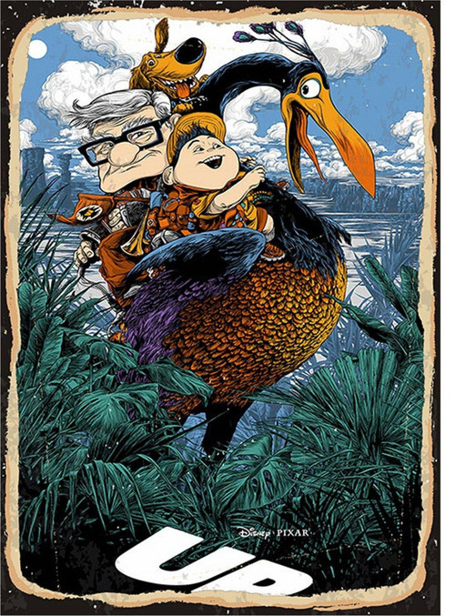 Up Çizgi Film Yukarı Bak Desenli Ahşap Tablo