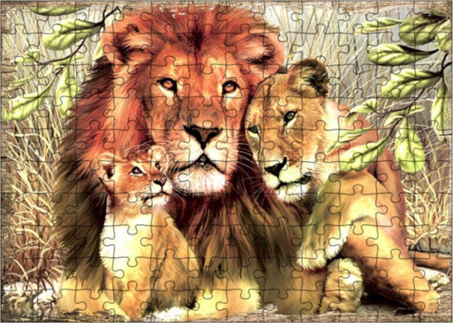Ahşap Mdf Puzzle Yapboz Aslan Ve Yavru Aslan 120 Parça 25*35 Cm