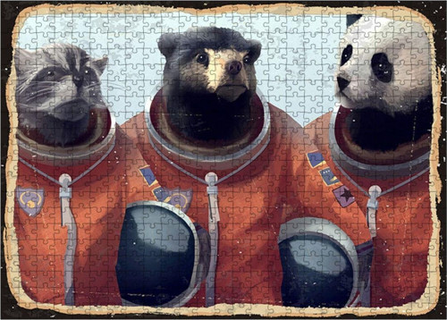 Ahşap Mdf Puzzle Yapboz Astronot Hayvanlar 500 Parça 50*70 Cm