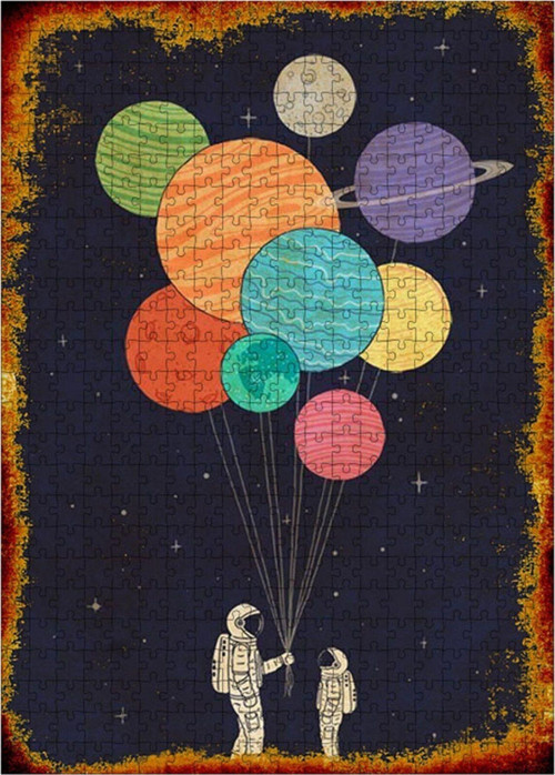 Ahşap Mdf Puzzle Yapboz Astronot Ve Gezegenler 500 Parça 50*70 Cm