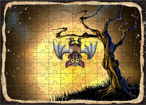 Ahşap Mdf Puzzle Yapboz Ağaçta Sallanan Yarasa 120 Parça 25*35 Cm